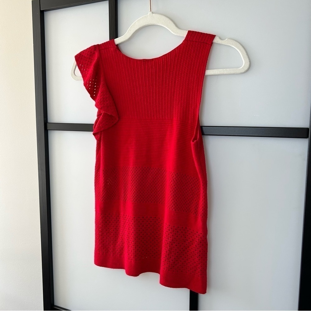 [S] Pinko Italian Luxury Viscose Knit Tank with Ruffle Edge in Candy Apple Red - Picture 5 of 11
